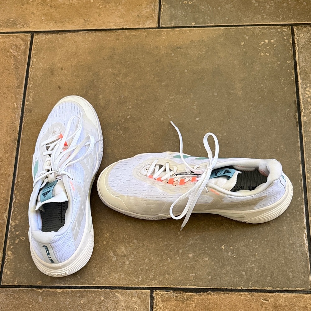 White Athletic Sneakers with Subtle Teal & Coral Accents